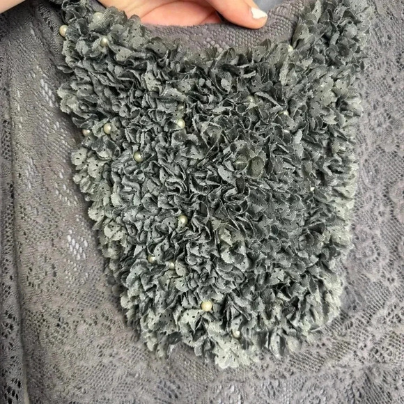 Anthropologie Ryu Grey Long Sleeve Dress Ruffle Front Tulle Hem Medium D32 - Picture 3 of 5